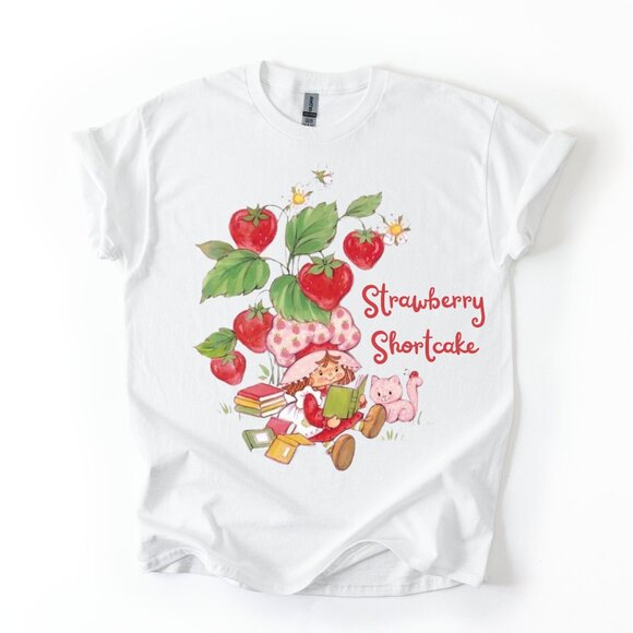 Retro Style 80s Strawberry Shortcake Graphic Tee Women's Y2K Cottagecore T-Shirt - Picture 1 of 3